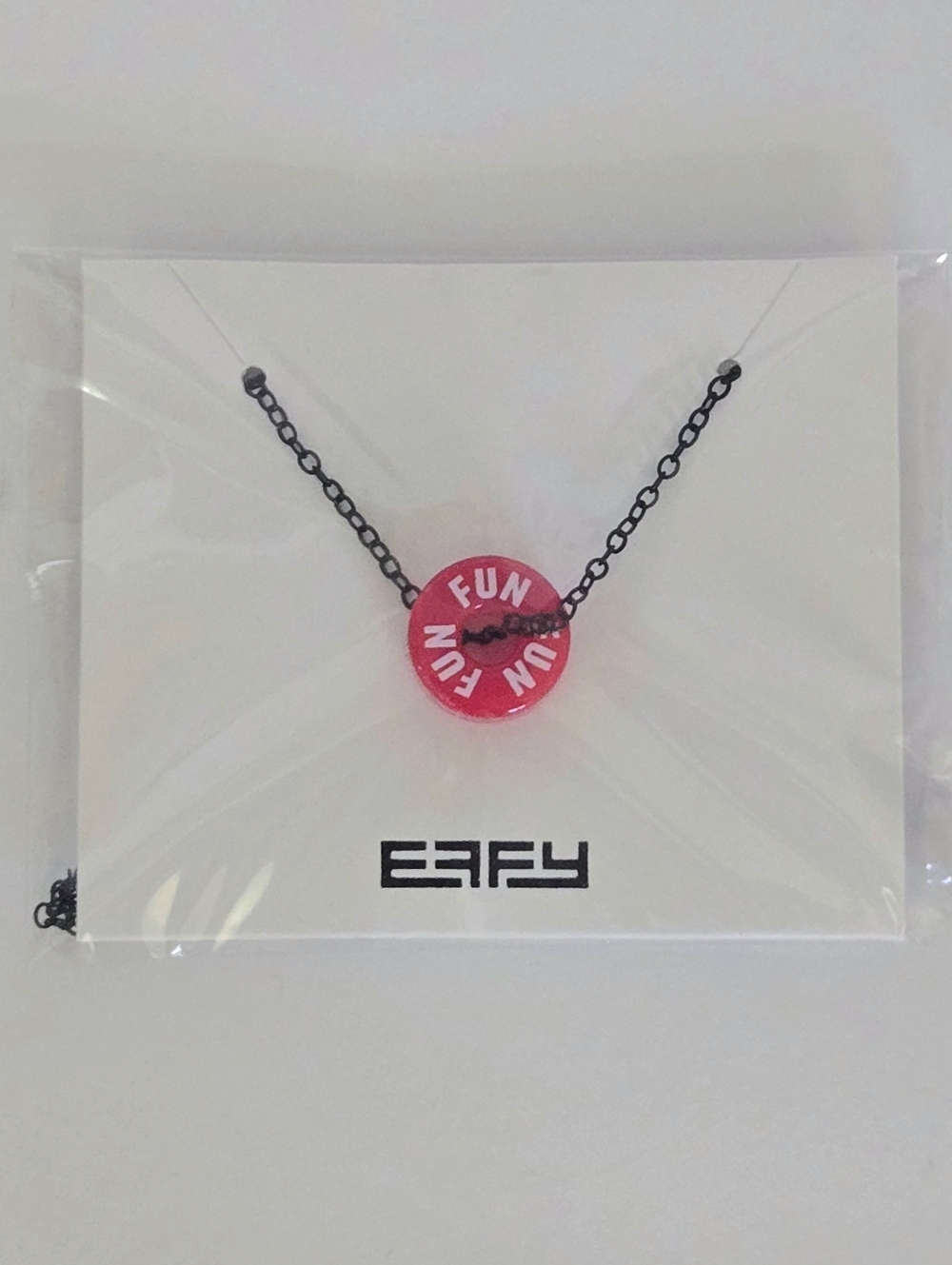 Red 'FUN' Life Preserver Charm on Black Metal Chain, FUN SHIPS Carnival Cruises